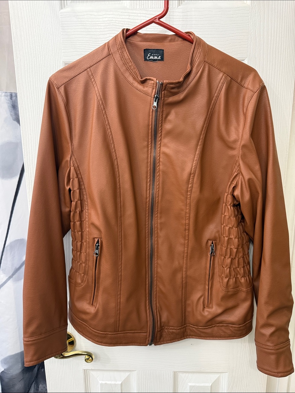 Simply Emma Women's Cognac Faux Leather Zip Jacket Size XL